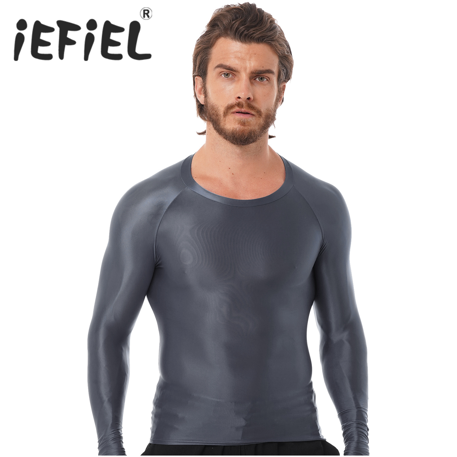 Mens Glossy Sports Tops Long S - Yoga Daily Fitness ulasan dan harga