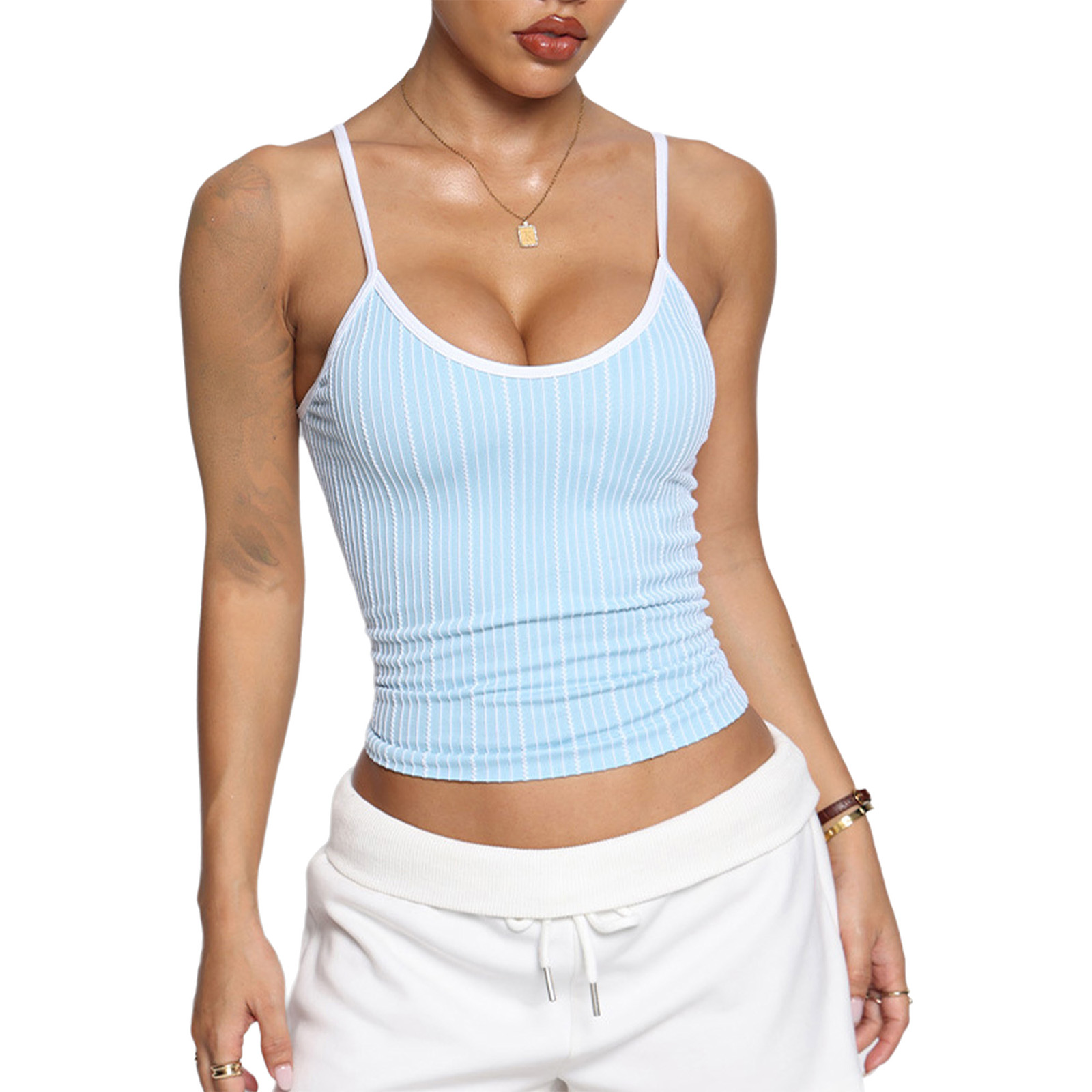 Women U Neck Striped Adjustabl - Yoga Daily Fitness ulasan dan harga