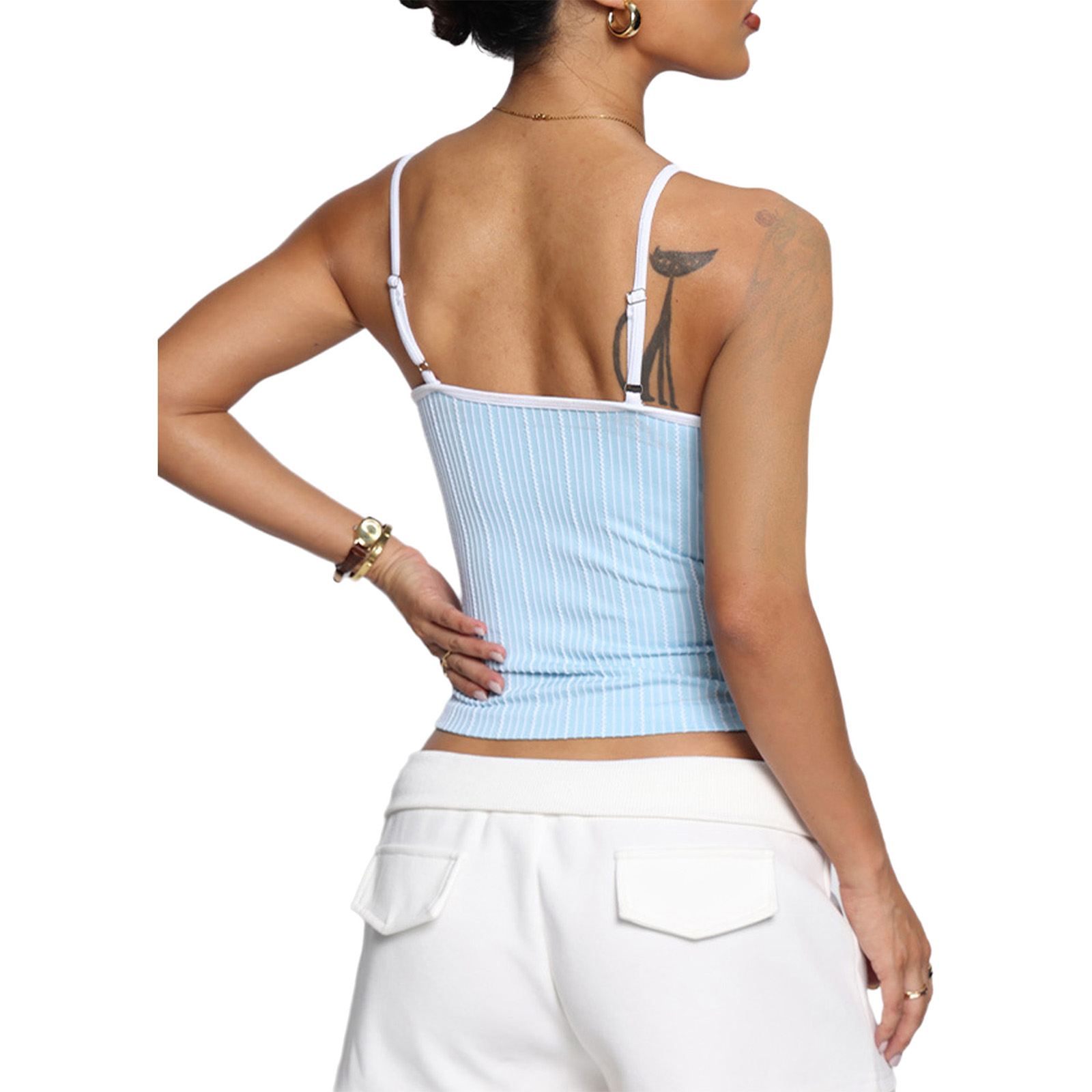 Women U Neck Striped Adjustabl - Yoga Daily Fitness ulasan dan harga